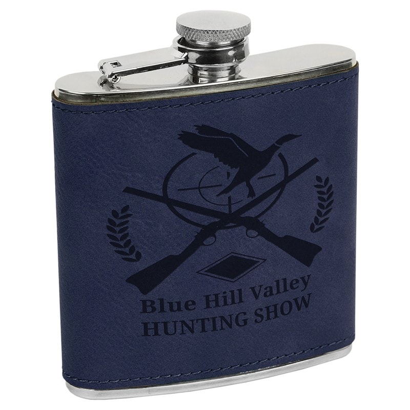 6 oz Blue Leatherette Flask