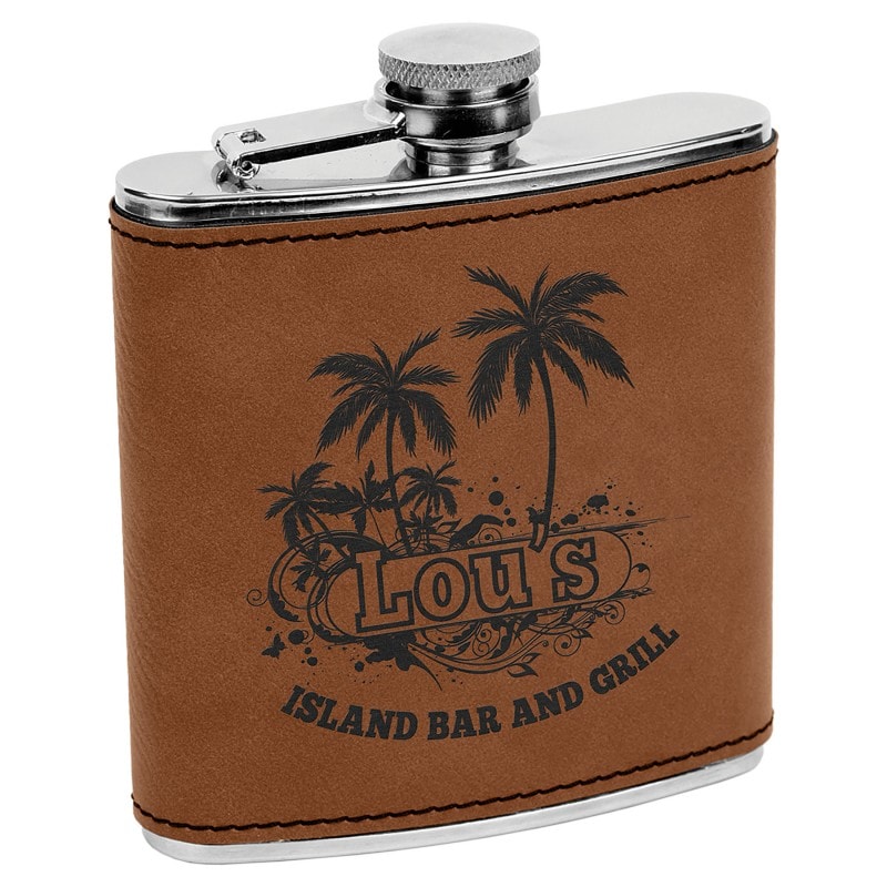 6 oz Dark Brown Leatherette Flask