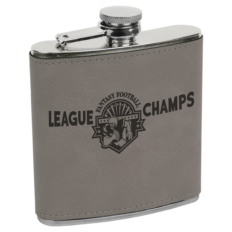 6 oz Gray Leatherette Flask