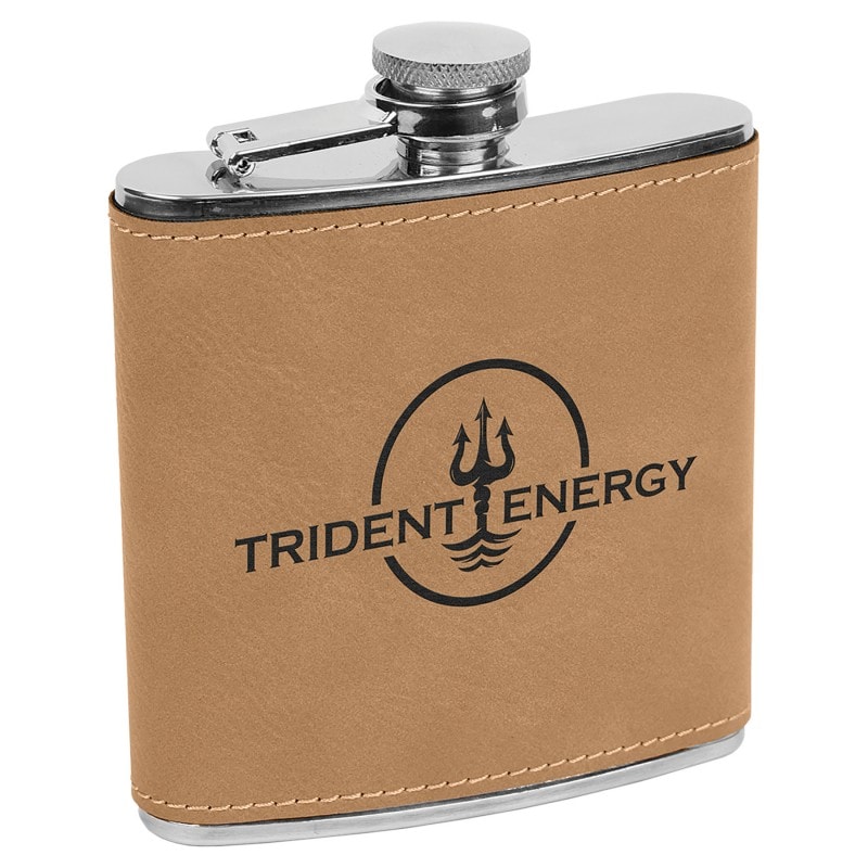 6 oz Light Brown Leatherette Flask